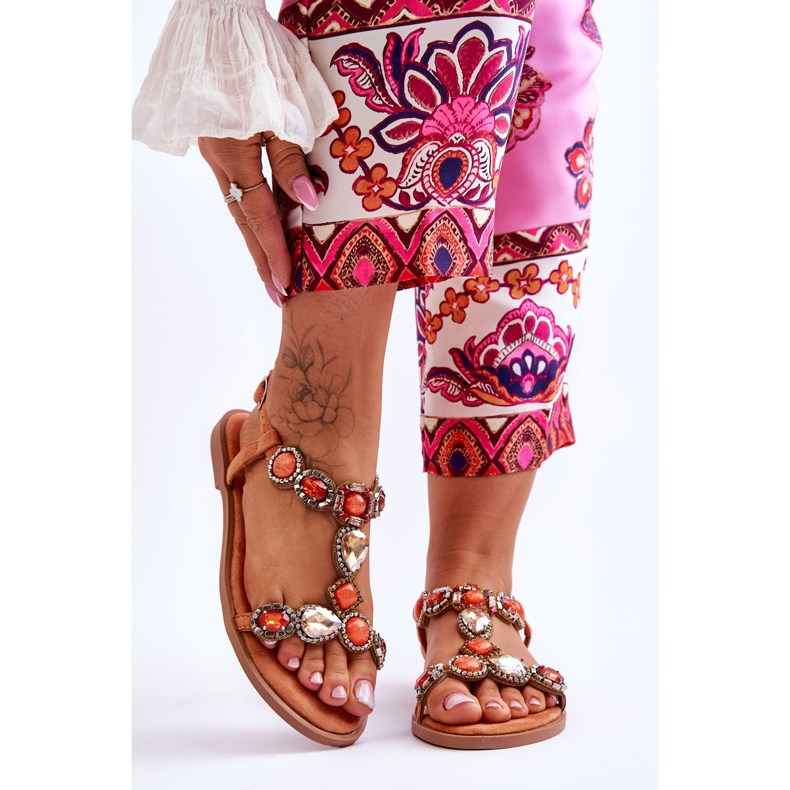 Narančaste ravne sandale od brušene kože Dallas s kamenčićima narančasta 1