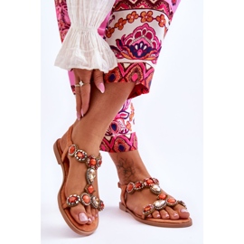 Narančaste ravne sandale od brušene kože Dallas s kamenčićima 2