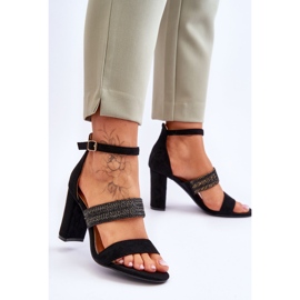 Sandale od brušene kože s pletenim remenom na peti Black Roselia crna 2