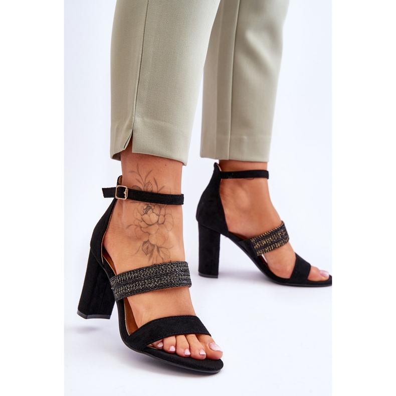 Sandale od brušene kože s pletenim remenom na peti Black Roselia crna 2