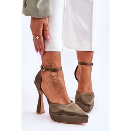 Modne cipele na široku visoku petu Tamnozeleno ludilo zelena 1