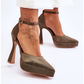 Modne cipele na široku visoku petu Tamnozeleno ludilo zelena 2