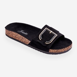 Ženske papuče s platformom od brušene kože crne Festil crna 2