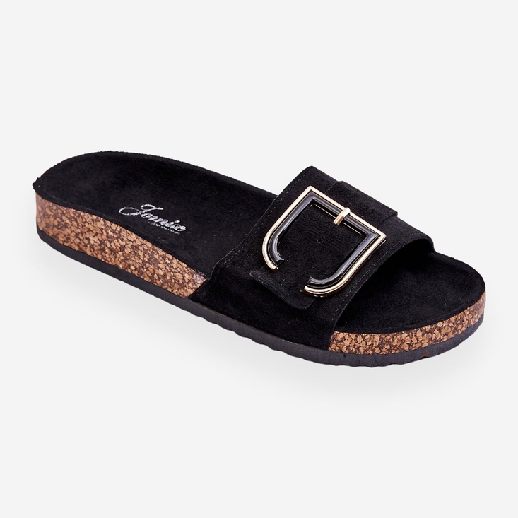 Ženske papuče s platformom od brušene kože crne Festil crna 2