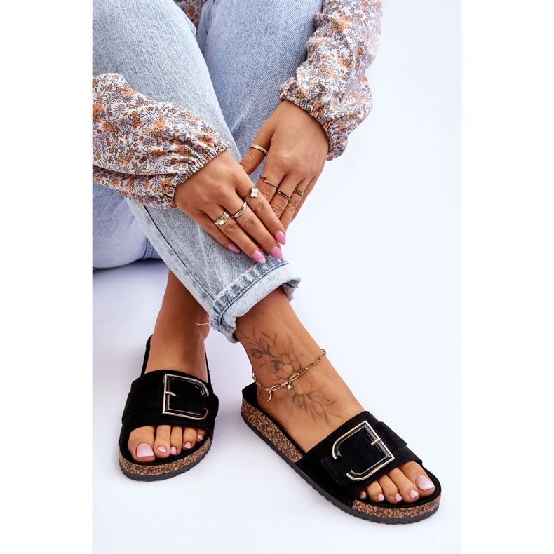 Ženske papuče s platformom od brušene kože crne Festil crna 1