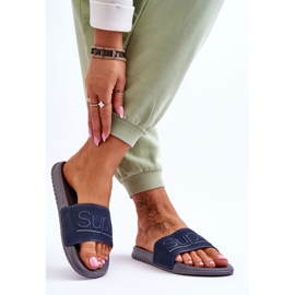 Lagane ženske papuče s tamno sivim natpisom Merry plava 2