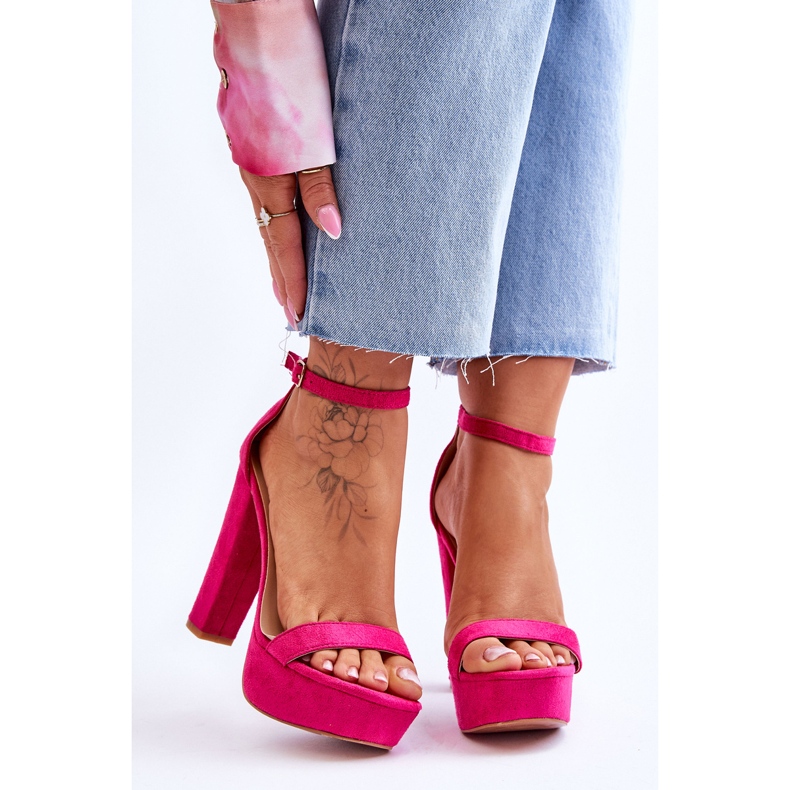 Udobne sandale od brušene kože na visokoj peti boje fuksije ružičasta 1