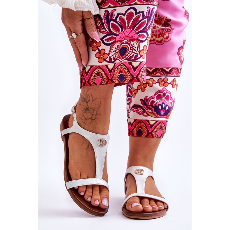 Ravne sandale s ukrasom S.Barski KV-5541-45 Srebro 2