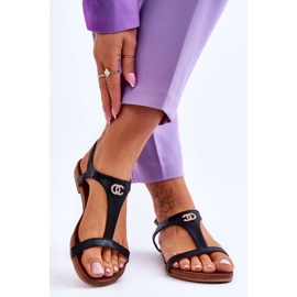 Ravne sandale s ukrasom S.Barski KV-5541-45 crne crno 2