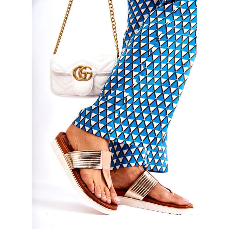 Ženske flip-flops na bež-gold platformi 3