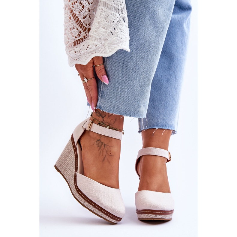 PS1 Ženske klasične sandale na klin, bež malani 1