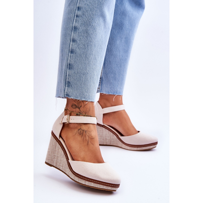 PS1 Ženske klasične sandale na klin, bež malani 2