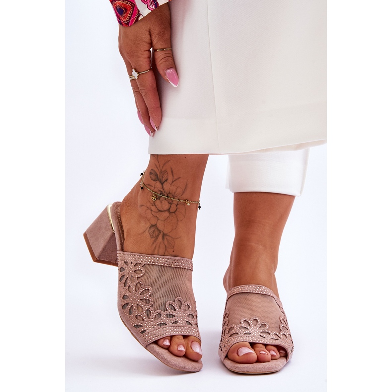 Papuče na petu s mrežicom S.Barski KV-612-1 Gole bež 1