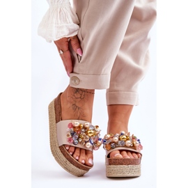 Ženske papuče s platformom S.Barski KV-578-1 gole bež 1