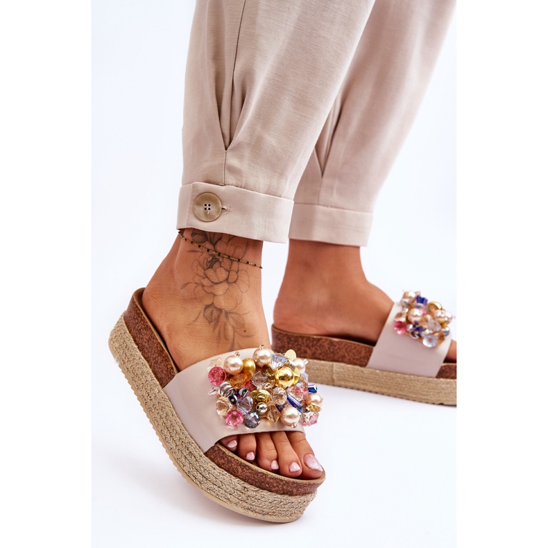 Ženske papuče s platformom S.Barski KV-578-1 gole bež 2