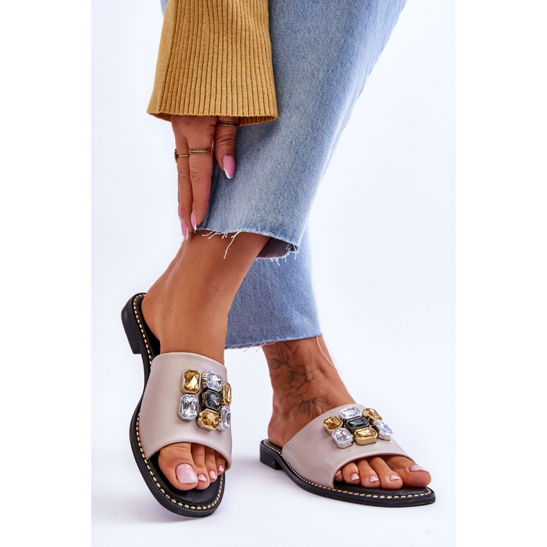 Ženske papuče s kamenčićima S.Barski KV-2775-31 Gole bež 2