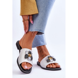 Ženske papuče s kamenčićima S.Barski KV-2775-31 Bijelo-Srebrne bijela 2