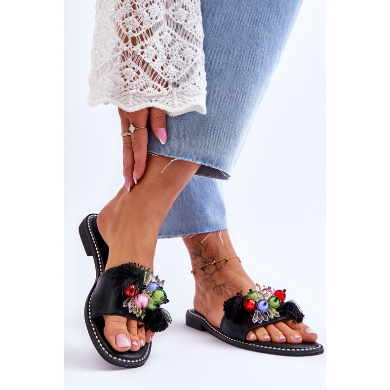 S.Barski Papuče s ukrasnim perlama KV-2775-47 crne crna 2