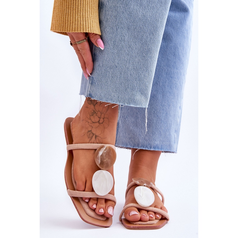 Nude Victoria ukrašene antilop papuče bež 1