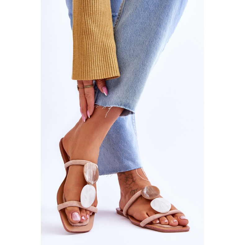 Nude Victoria ukrašene antilop papuče bež 2