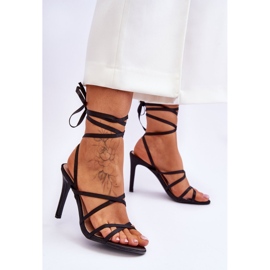 Ženske vezane sandale na visoku petu Black Meya crna 2