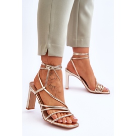 FJ1 Modne vezane zlatne Tessoro sandale na visoku petu zlatni 2