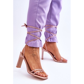 Elegantne vezane sandale sa kamenčićima Nude Nessy bež 2