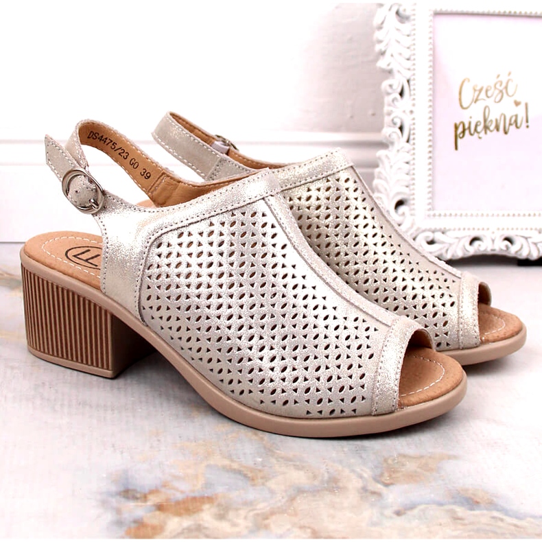 Bež/zlatne Filippo ažur kožne sandale DS4475 zlatna 1