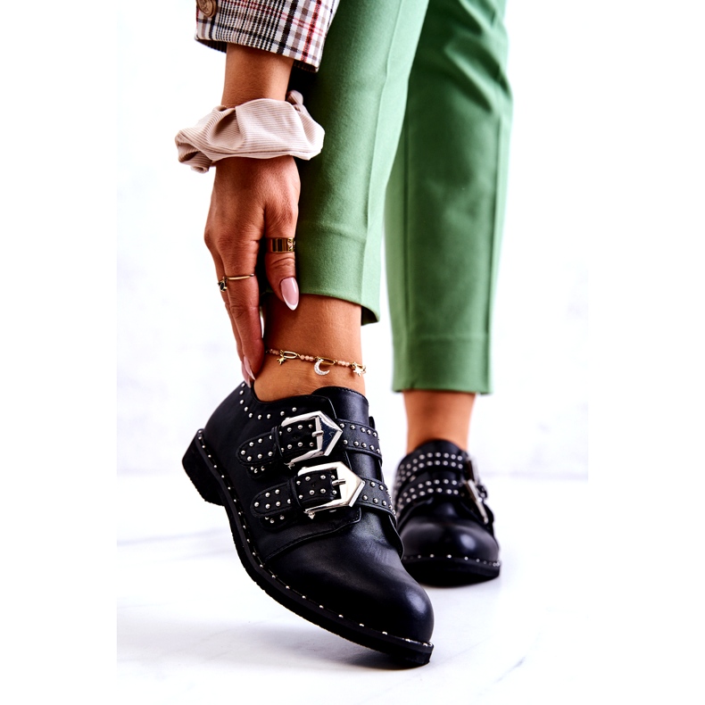 LU BOO Ženske cipele za eko kože s kopčama i klinovima crne crna 1