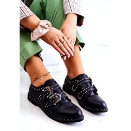 LU BOO Ženske cipele za eko kože s kopčama i klinovima crne crno 3