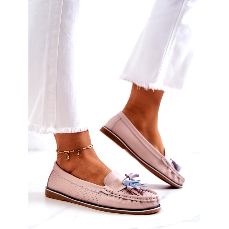 Evento Ženske kožne mokasinke s resama ružičasta Laressa 3