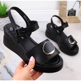 Filippo kožne sandale na wedge W DS4411 crne crna 1