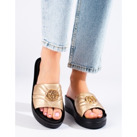W. Potocki Ženske zlatne papuče na klin Potocki zlatni 1