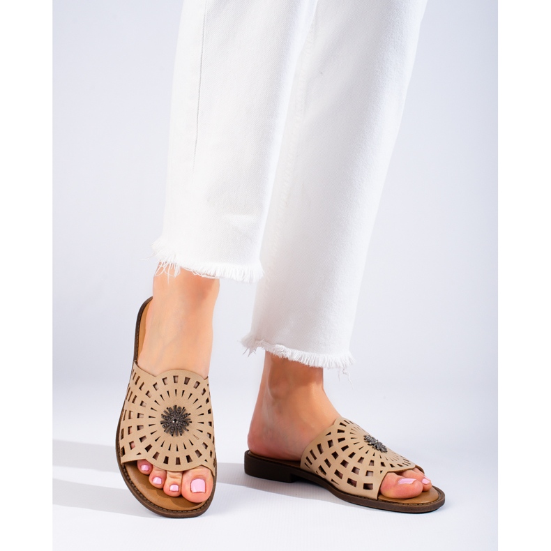 W. Potocki Ženske ažurne tamno bež papuče Potocki 2