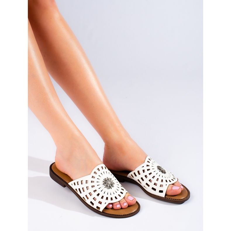 W. Potocki Ženske ažur bijele papuče Potocki bijela 1