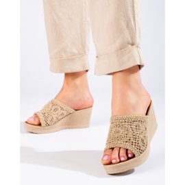 W. Potocki Ženske sandale na klin s otvorenim remenom, bež Potocki 2