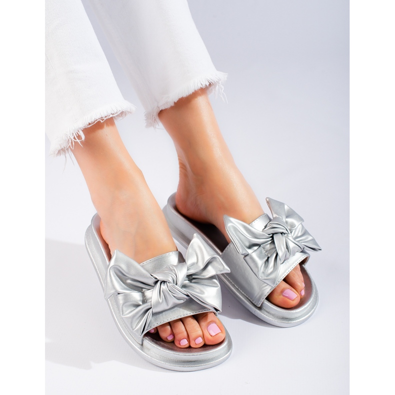 W. Potocki Ženske papuče s mašnom Potocki srebrne srebro 1