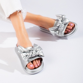 W. Potocki Ženske papuče s mašnom Potocki srebrne srebro 3