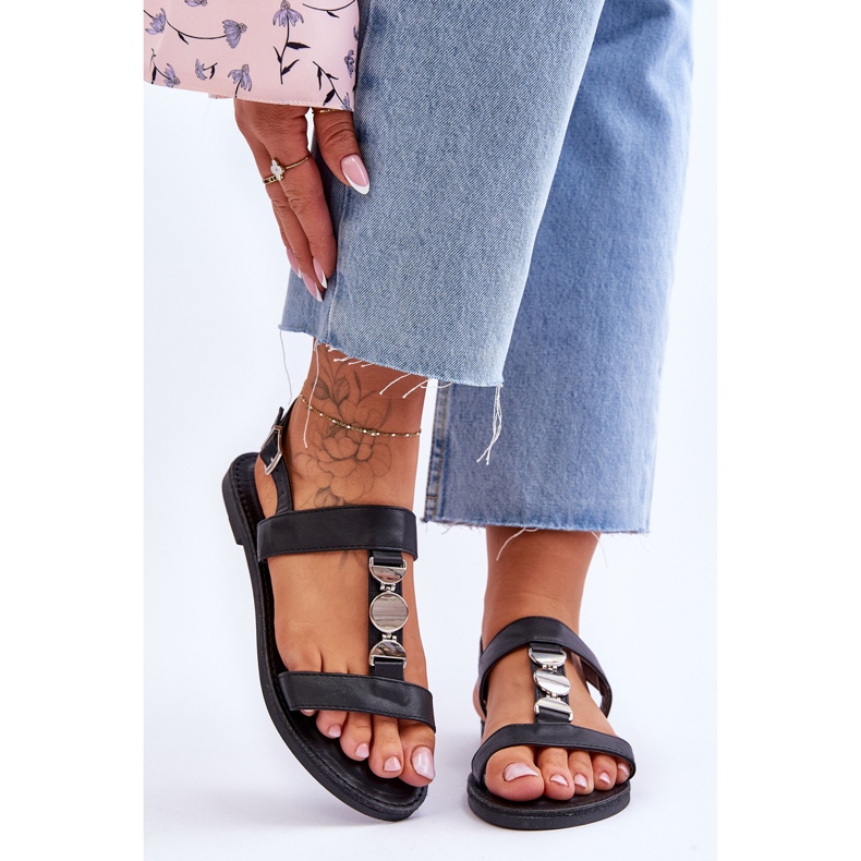 Ženske ravne sandale s ukrasnim remenom Black Berry crno 1