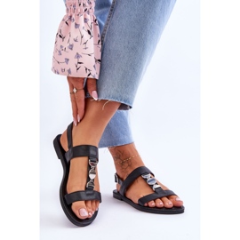 Ženske ravne sandale s ukrasnim remenom Black Berry crna 2