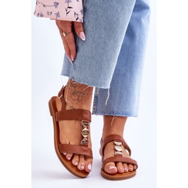 Ženske ravne sandale s ukrasnim remenom Brown Berry smeđa 1