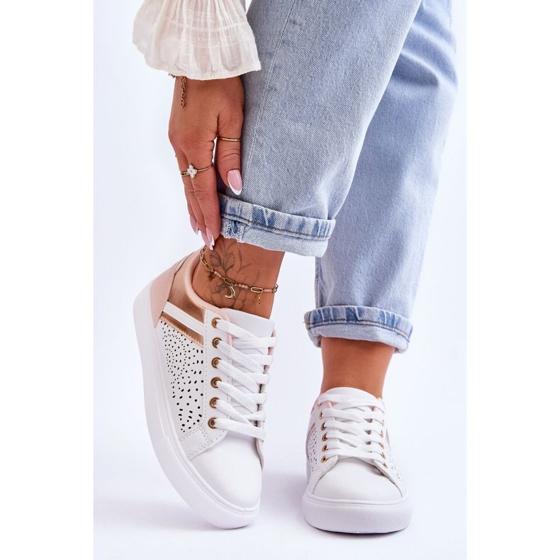 Klasične sportske cipele s otvorenim uzorkom Bijelo-Ružičasto-Zlatno Srećnije bijela 1