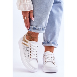 Klasične sportske cipele s otvorenim uzorkom bijele i zlatne sretnije bijela 1