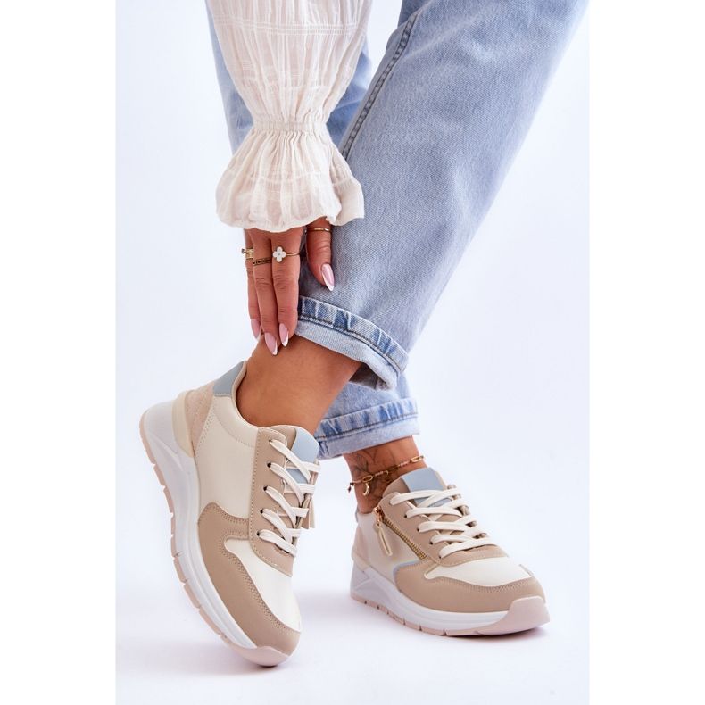 PG1 Ženske sportske cipele s patentnim zatvaračem bež Larisa 2