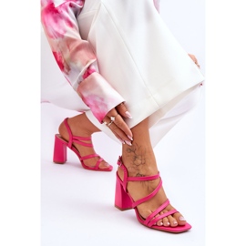 Kožne sandale na petu boje fuksije Florentina ružičasta 4