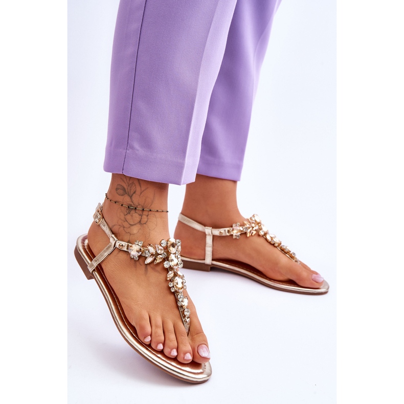 Ženske sandale s kamenčićima zlatne lenisice zlatna 2