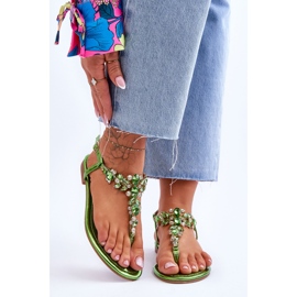 Ženske sandale s kamenčićima Green Lenis zelena 1