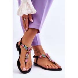 Japanke od brušene kože s kamenjem Black Frency crno 2