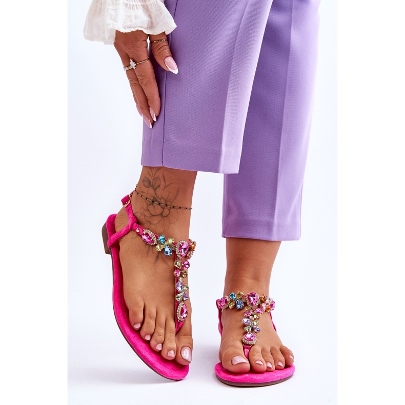 FB2 Ružičaste japanke od brušene kože s kamenjem Frency ružičasta 1