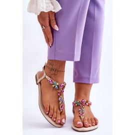 Japanke od brušene kože s kamenjem Bež Frency 1